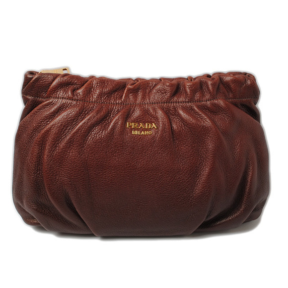 Prada Clutch Bag Travel Pouch Soft Leather Brown - Picture 1 of 6